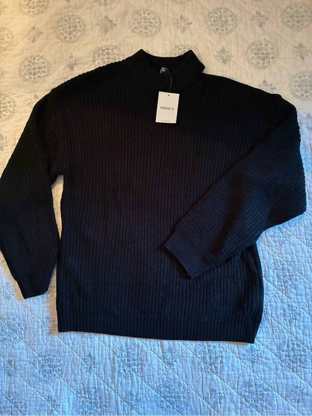 Forever 21 Women’s Black Ribbed Mock Neck one open shoulder Sweater